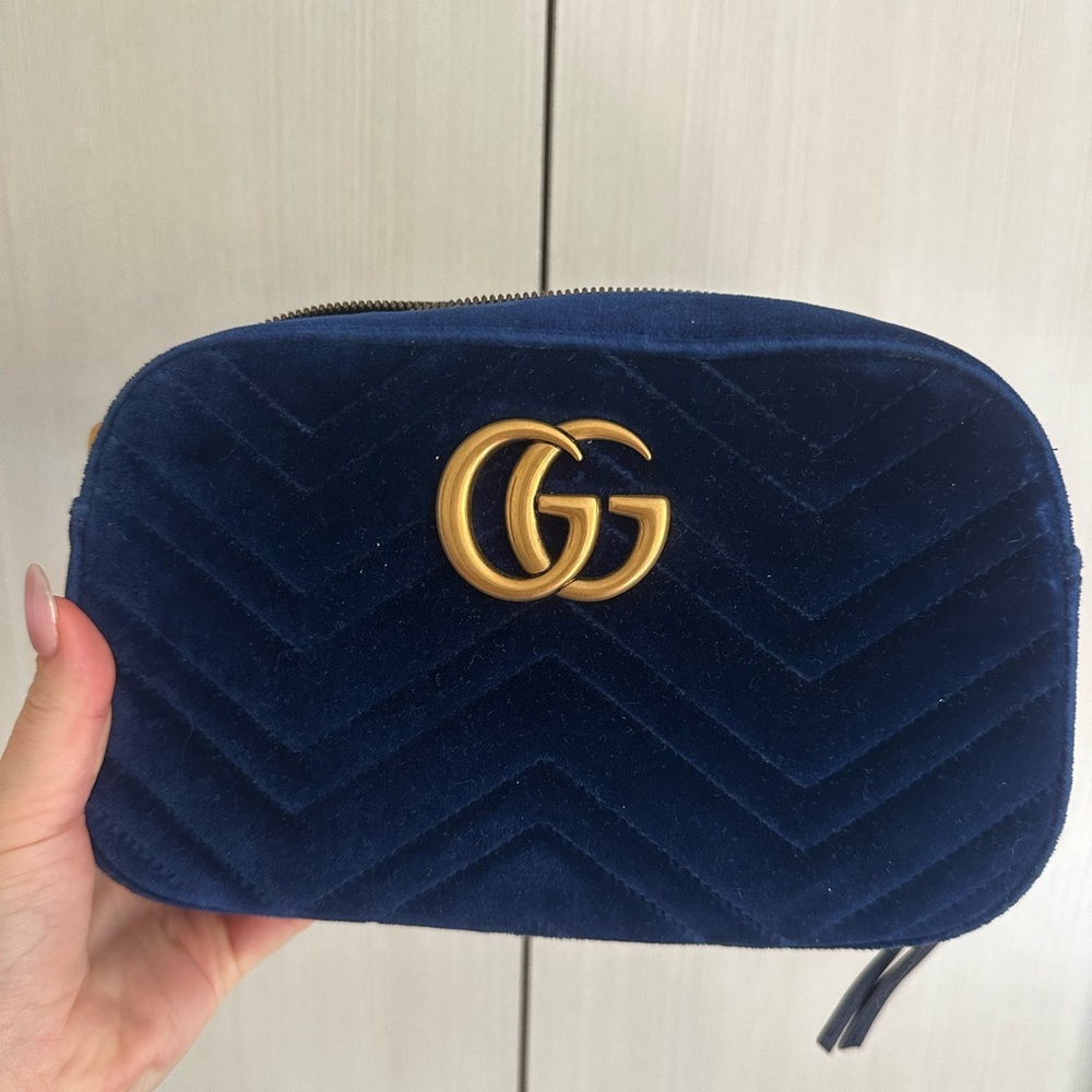 Gucci velvet blue crossbody bag